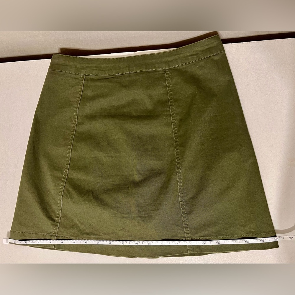 NUDE Brand Army Green Button Front Mini Skirt Denim Slight Stretch Size Medium - Picture 13 of 13